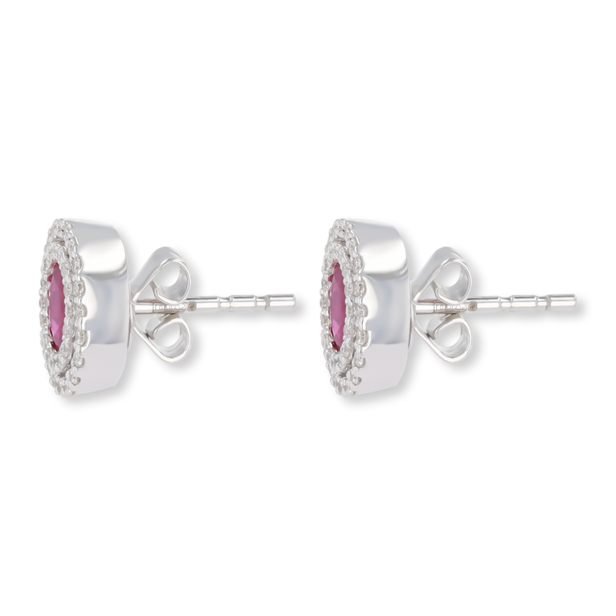9ct White Gold Oval Ruby & Diamond Double Halo Stud Earrings