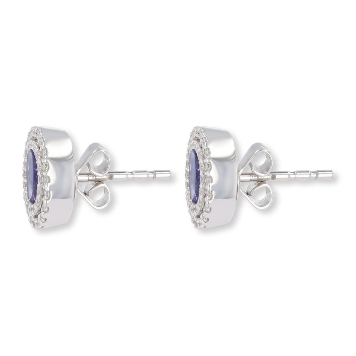 9ct White Gold Oval Tanzanite & Diamond Double Halo Stud Earrings