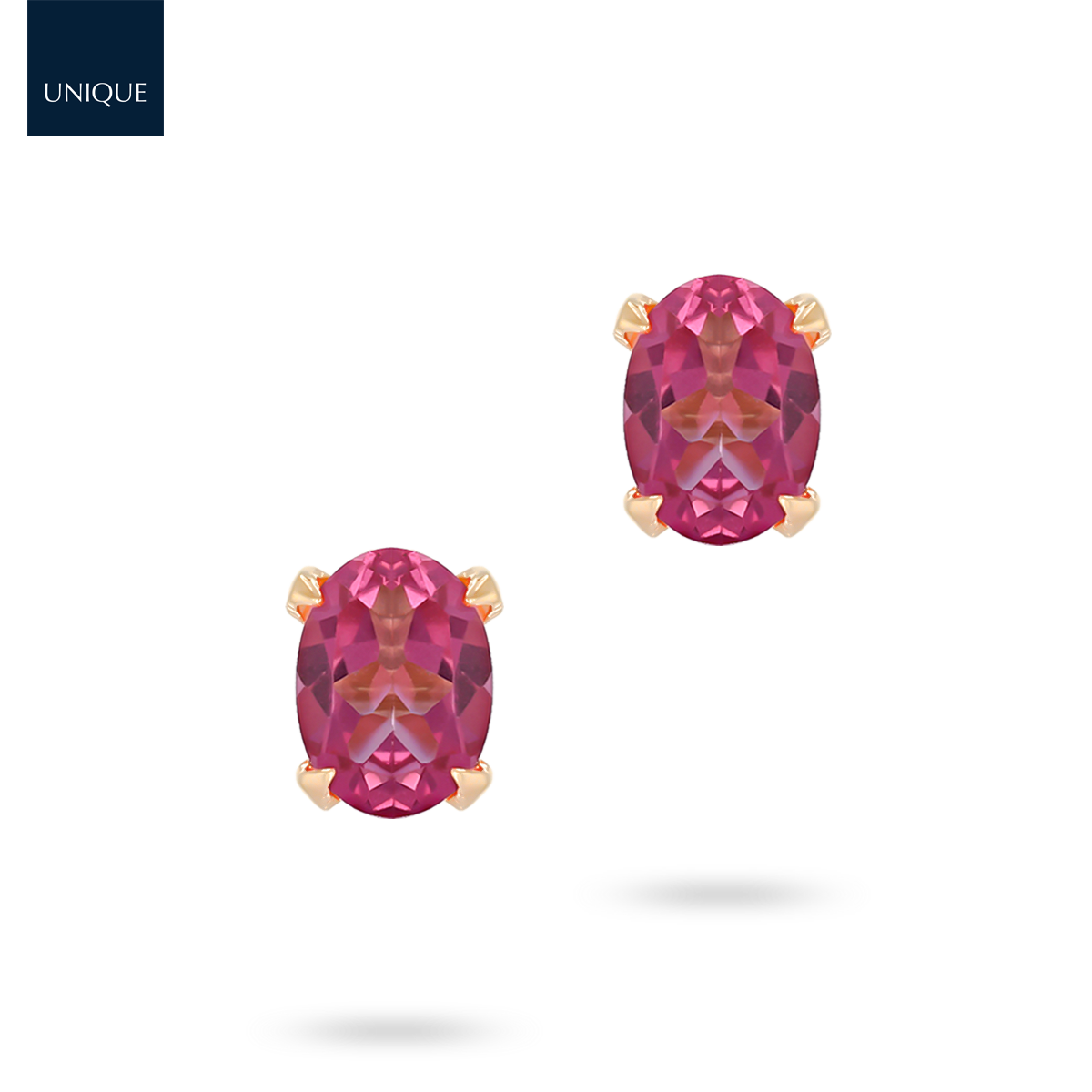9ct Yellow Gold Oval Shaped Pink Topaz Claw Set Stud Earrings