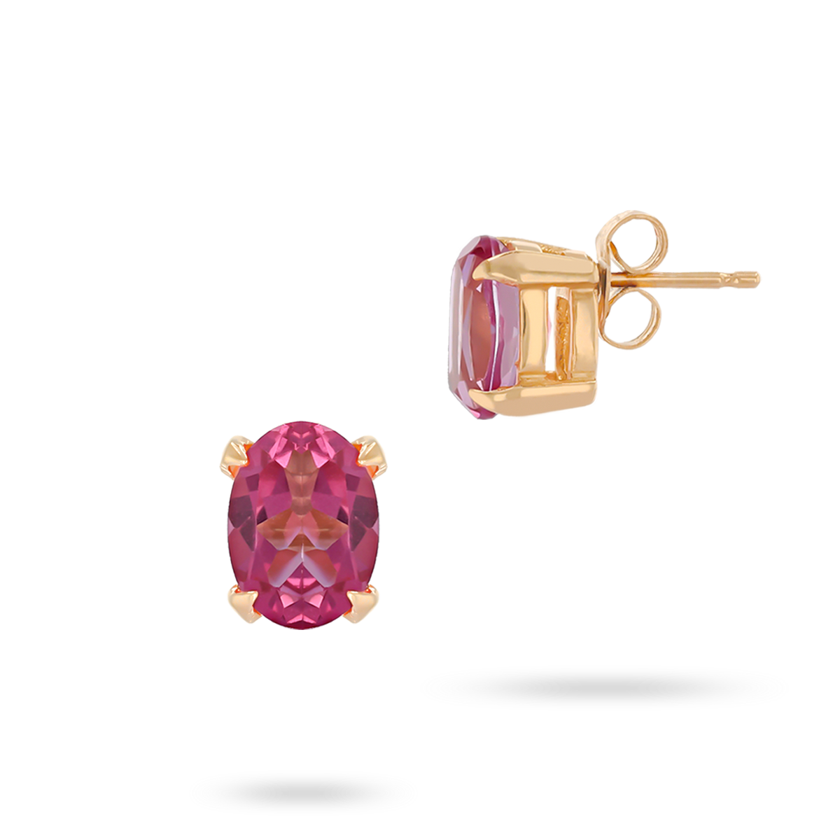 9ct Yellow Gold Oval Shaped Pink Topaz Claw Set Stud Earrings