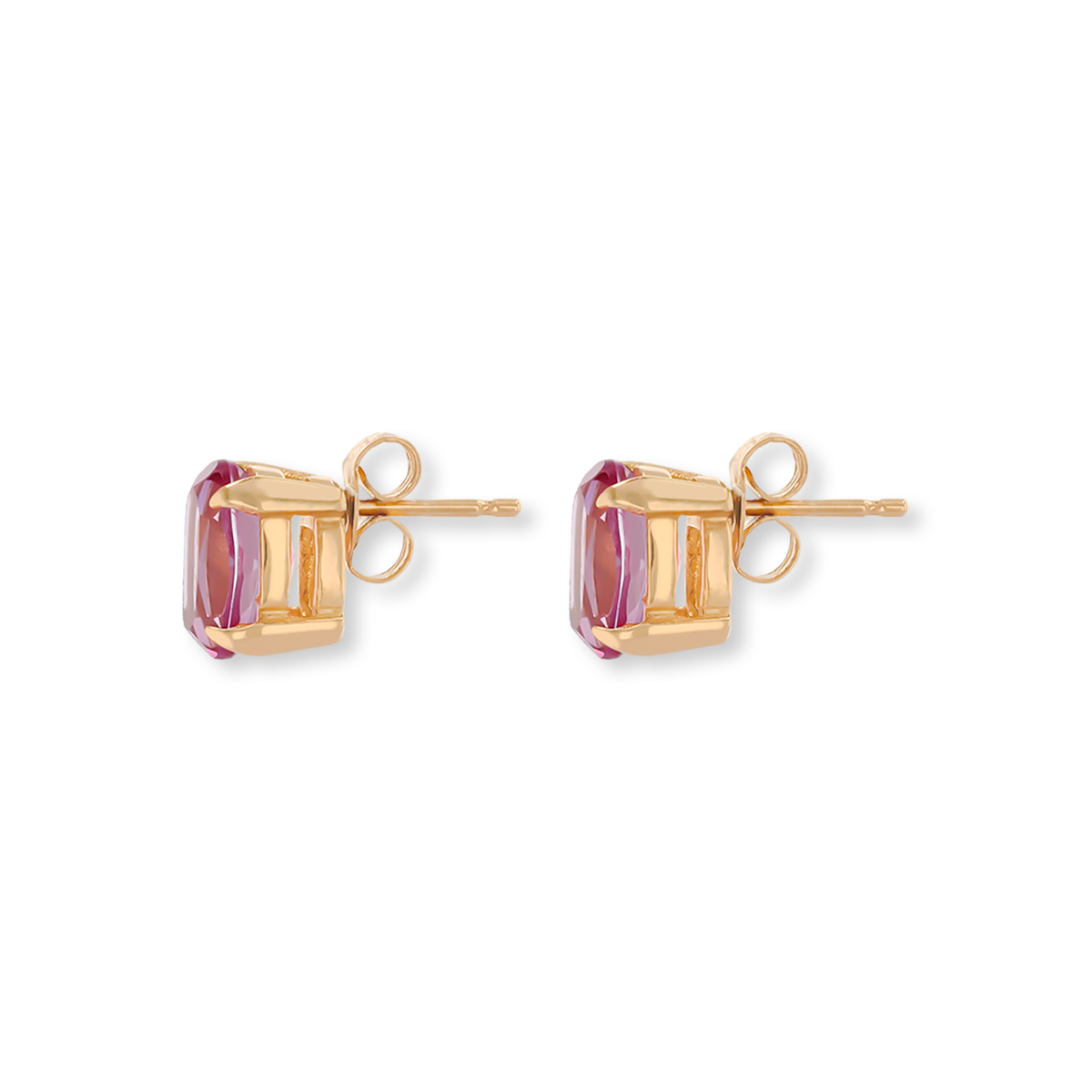 9ct Yellow Gold Oval Shaped Pink Topaz Claw Set Stud Earrings