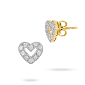 9ct Yellow Gold Cubic Zirconia Heart Stud Earrings