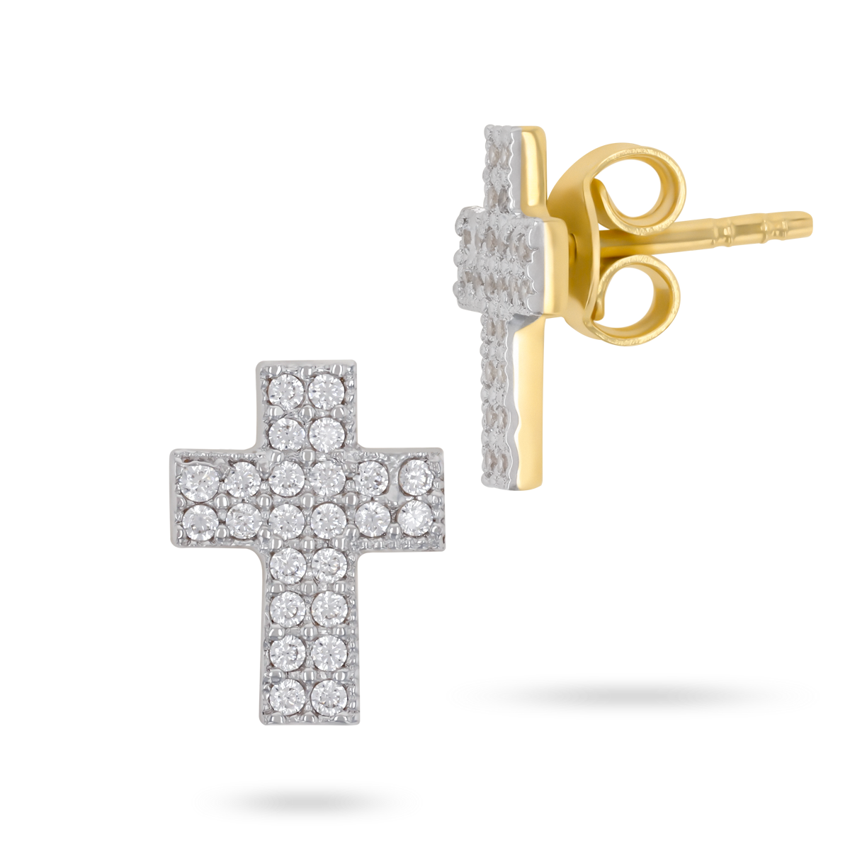 9ct Yellow Gold Cubic Zirconia Pave Set Cross Stud Earrings