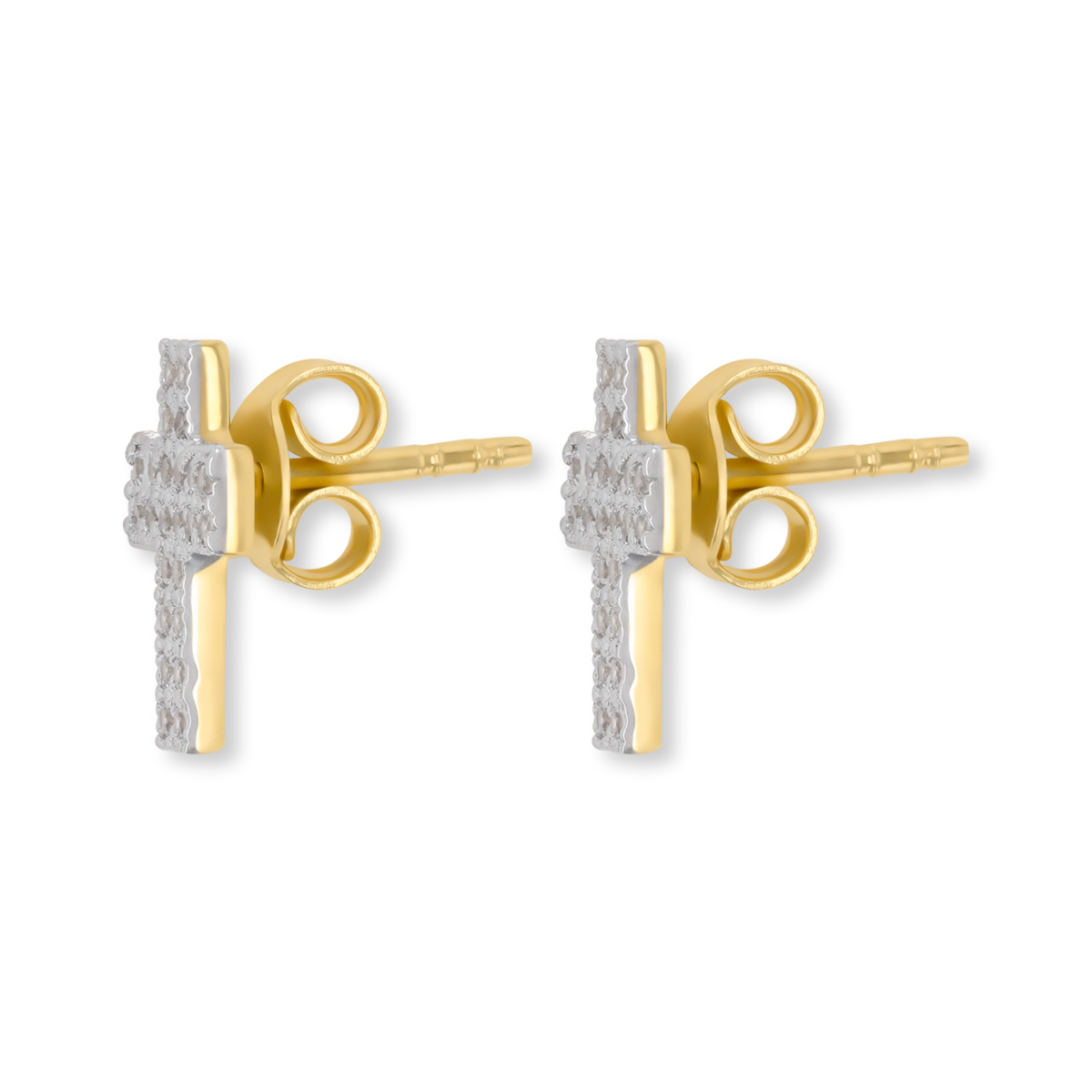 9ct Yellow Gold Cubic Zirconia Pave Set Cross Stud Earrings