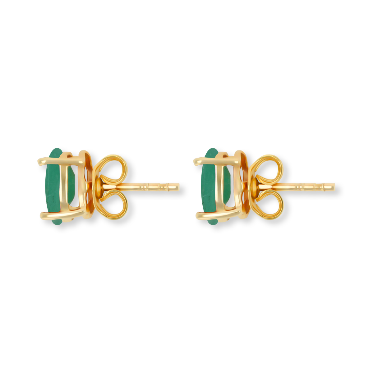 9ct Yellow Gold Oval Shaped Emerald Claw Set Stud Earrings
