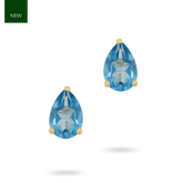 9ct Yellow Gold Pear Shaped Blue Topaz Claw Set Stud Earrings