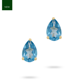 9ct Yellow Gold Pear Shaped Blue Topaz Claw Set Stud Earrings