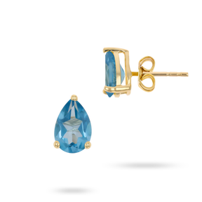 9ct Yellow Gold Pear Shaped Blue Topaz Claw Set Stud Earrings