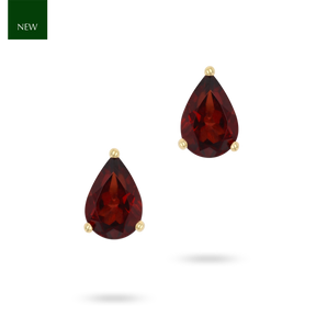 9ct Yellow Gold Pear Shaped Garnet Claw Set Stud Earrings