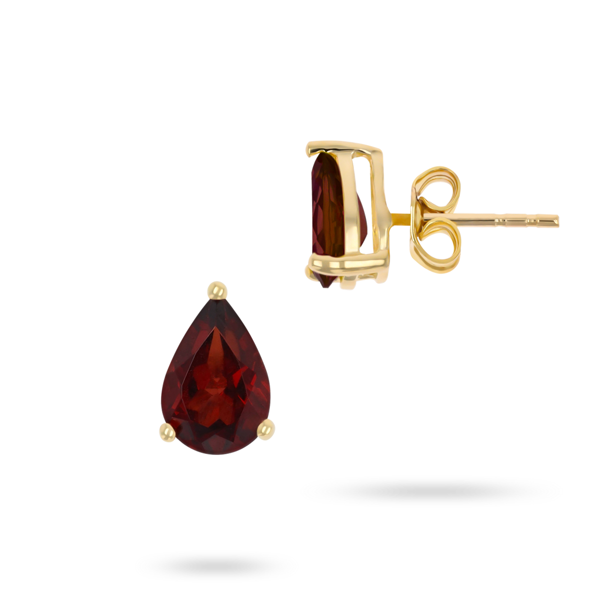 9ct Yellow Gold Pear Shaped Garnet Claw Set Stud Earrings