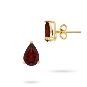 9ct Yellow Gold Pear Shaped Garnet Claw Set Stud Earrings