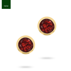 9ct Yellow Gold Round Shaped Garnet Bezel Set Stud Earrings