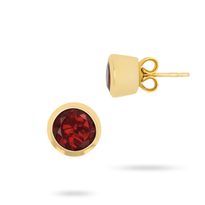 9ct Yellow Gold Round Shaped Garnet Bezel Set Stud Earrings