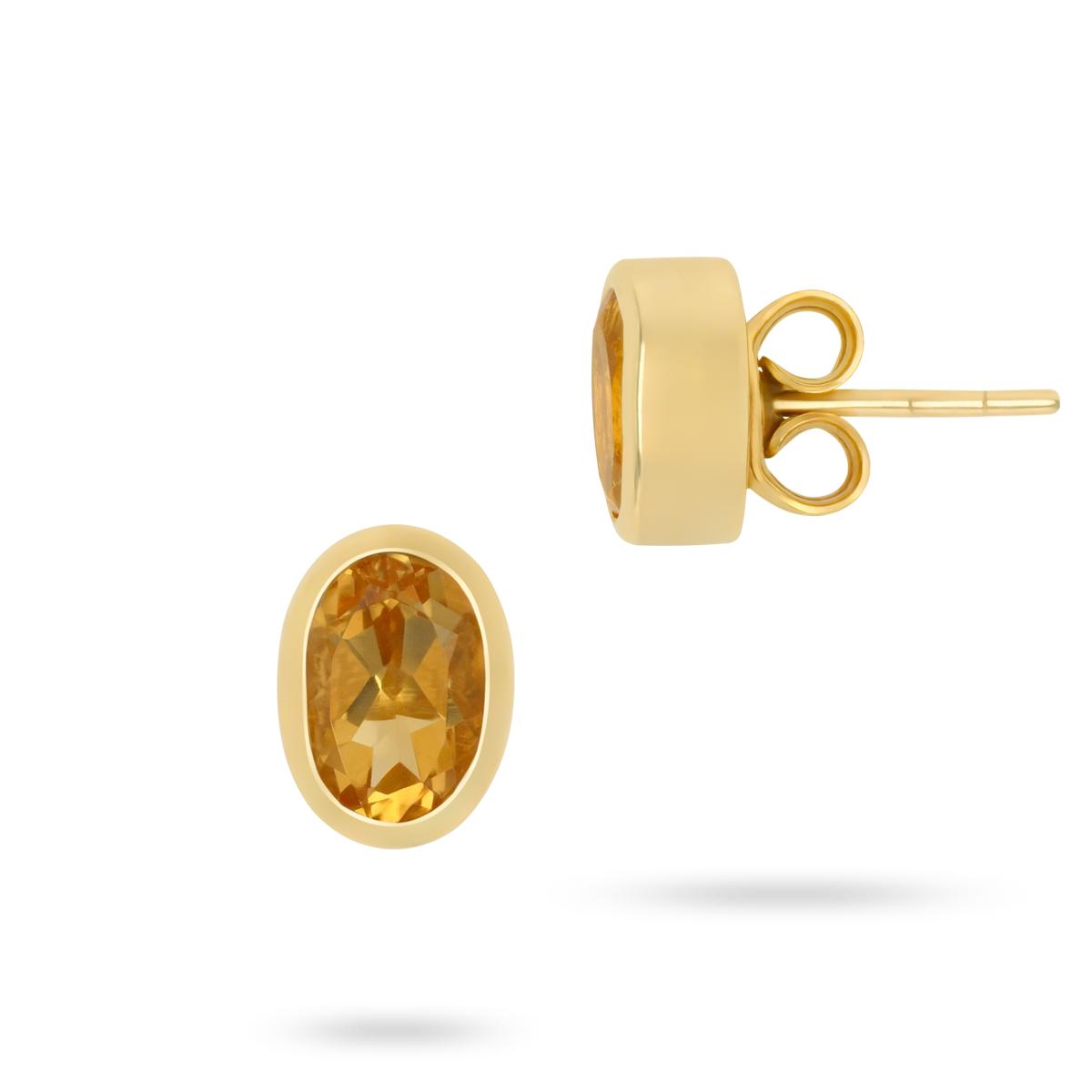 9ct Yellow Gold Oval Shaped Citrine Bezel Set Stud Earrings