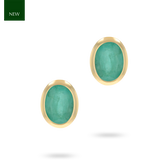 9ct Yellow Gold Oval Shaped Emerald Bezel Set Stud Earrings