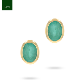 9ct Yellow Gold Oval Shaped Emerald Bezel Set Stud Earrings