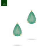 9ct Yellow Gold Pear Shaped Emerald Claw Set Stud Earrings