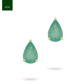 9ct Yellow Gold Pear Shaped Emerald Claw Set Stud Earrings