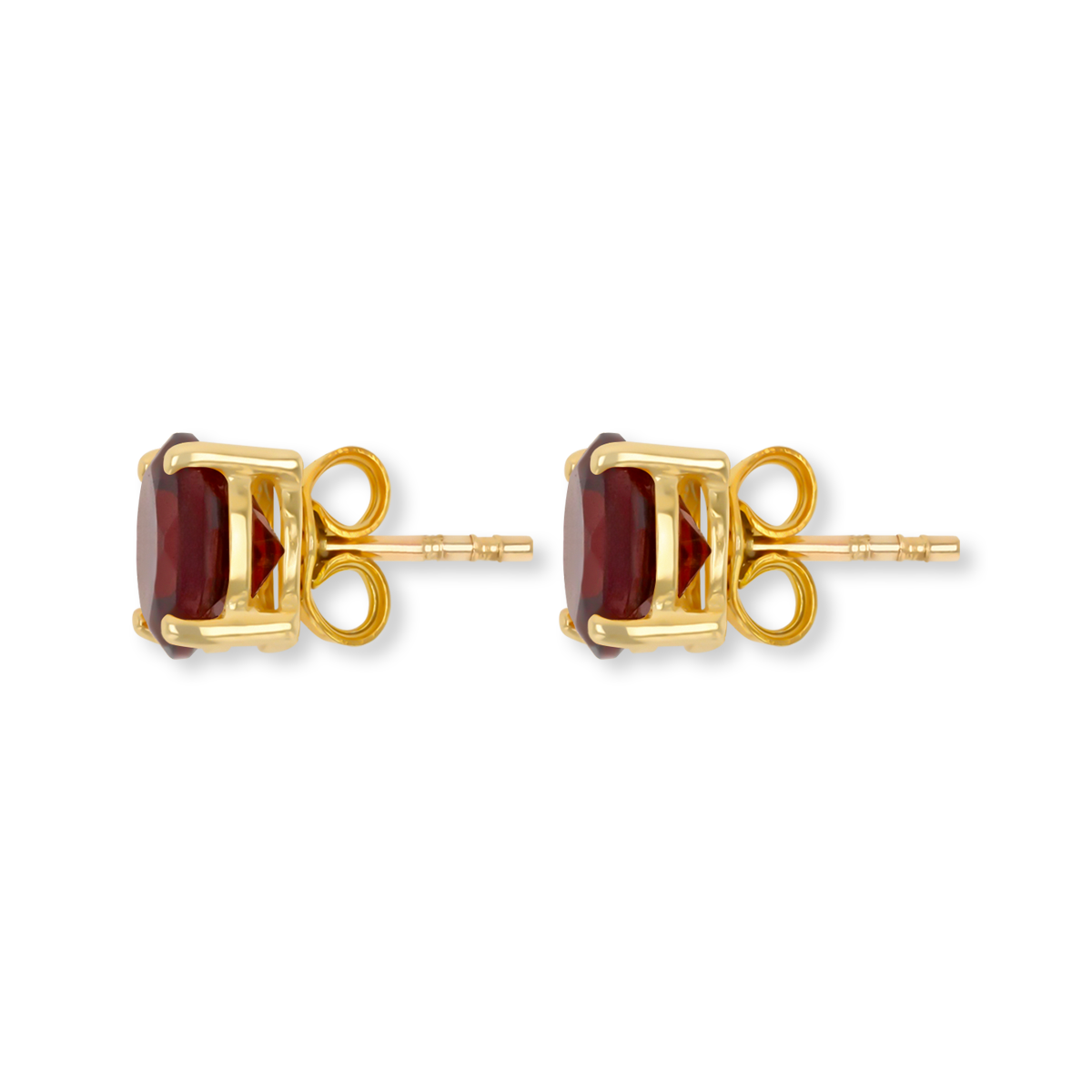 9ct Yellow Gold Round Shaped Garnet Claw Set Stud Earrings