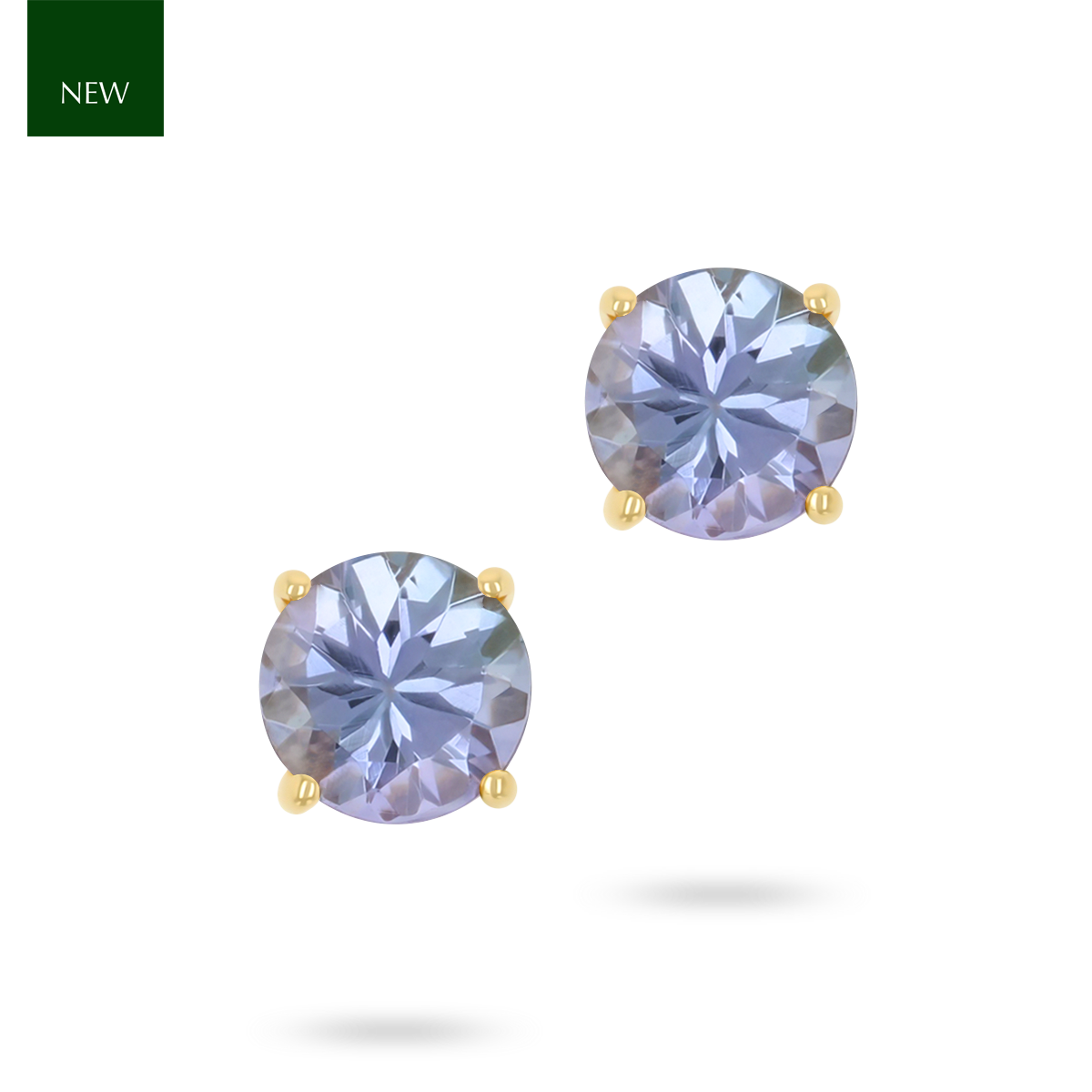 9ct Yellow Gold Round Shaped Tanzanite Claw Set Stud Earrings