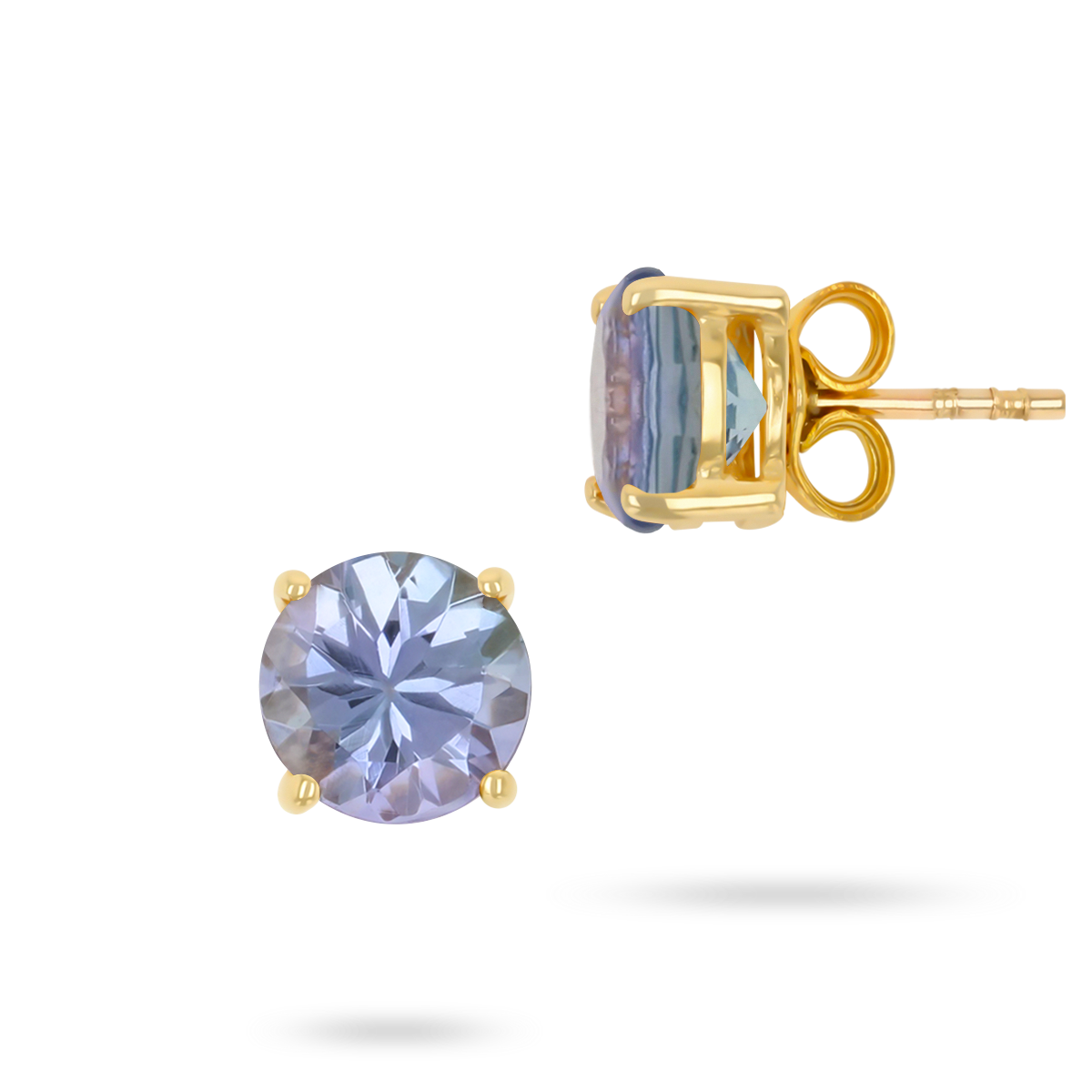 9ct Yellow Gold Round Shaped Tanzanite Claw Set Stud Earrings