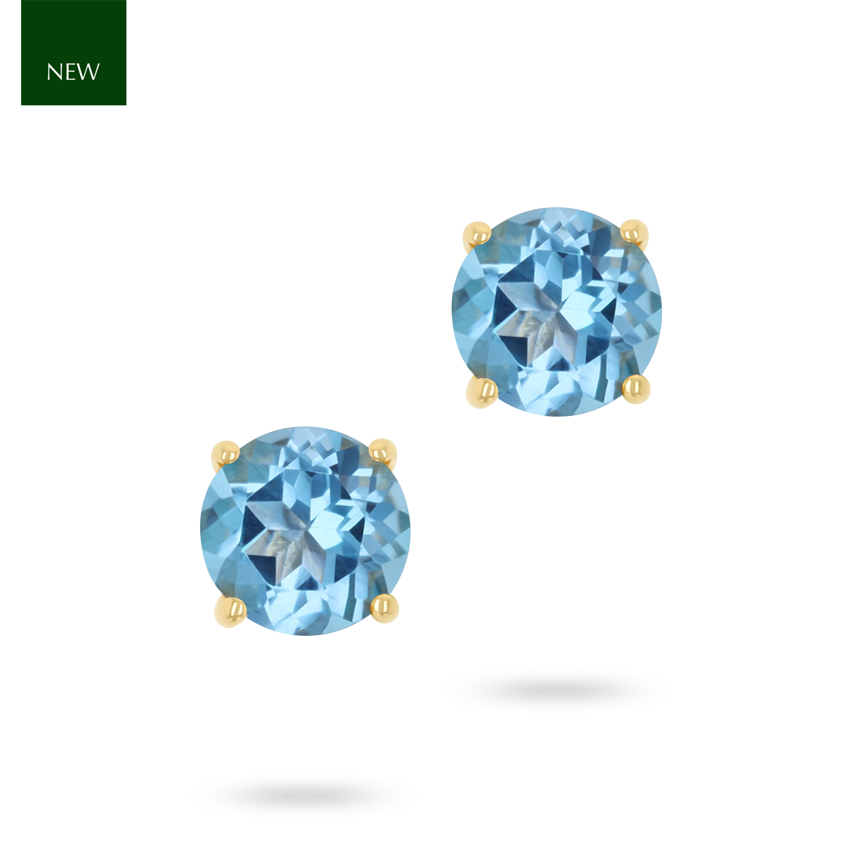 9ct Yellow Gold Round Shaped Blue Topaz Claw Set Stud Earrings