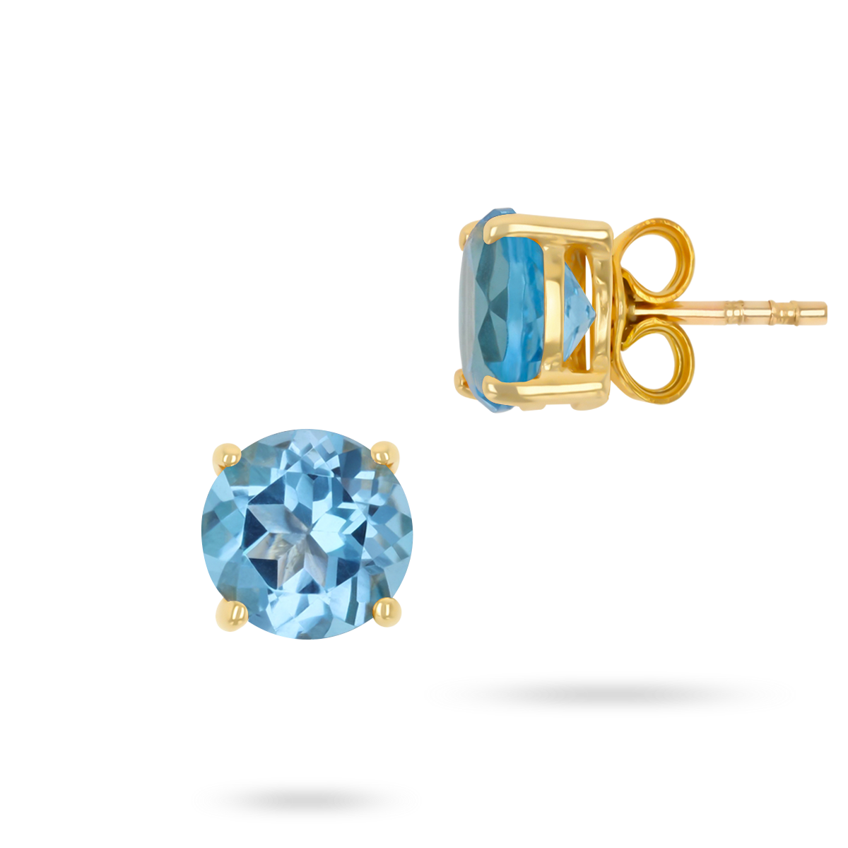 9ct Yellow Gold Round Shaped Blue Topaz Claw Set Stud Earrings