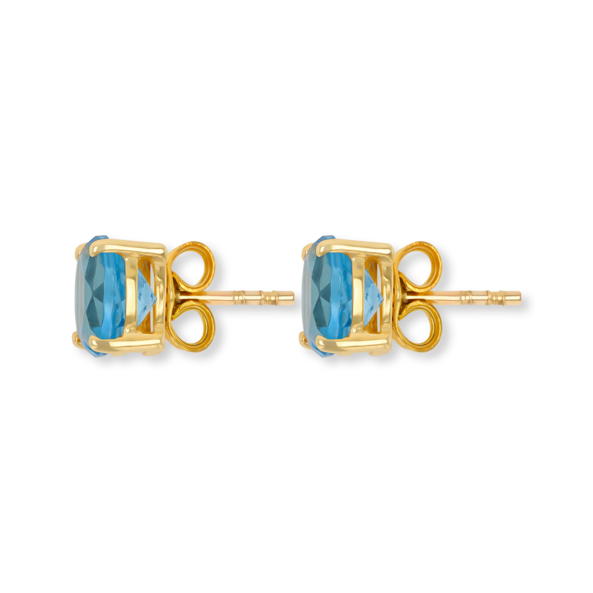 9ct Yellow Gold Round Shaped Blue Topaz Claw Set Stud Earrings
