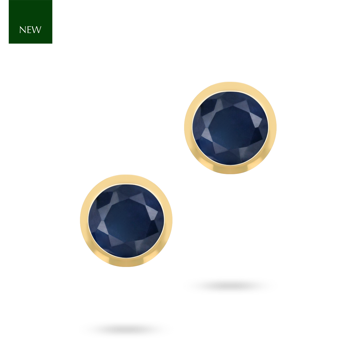 9ct Yellow Gold Round Shaped Sapphire Bezel Set Stud Earrings