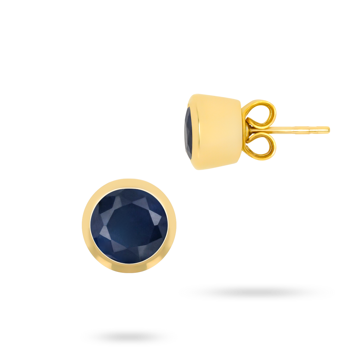 9ct Yellow Gold Round Shaped Sapphire Bezel Set Stud Earrings