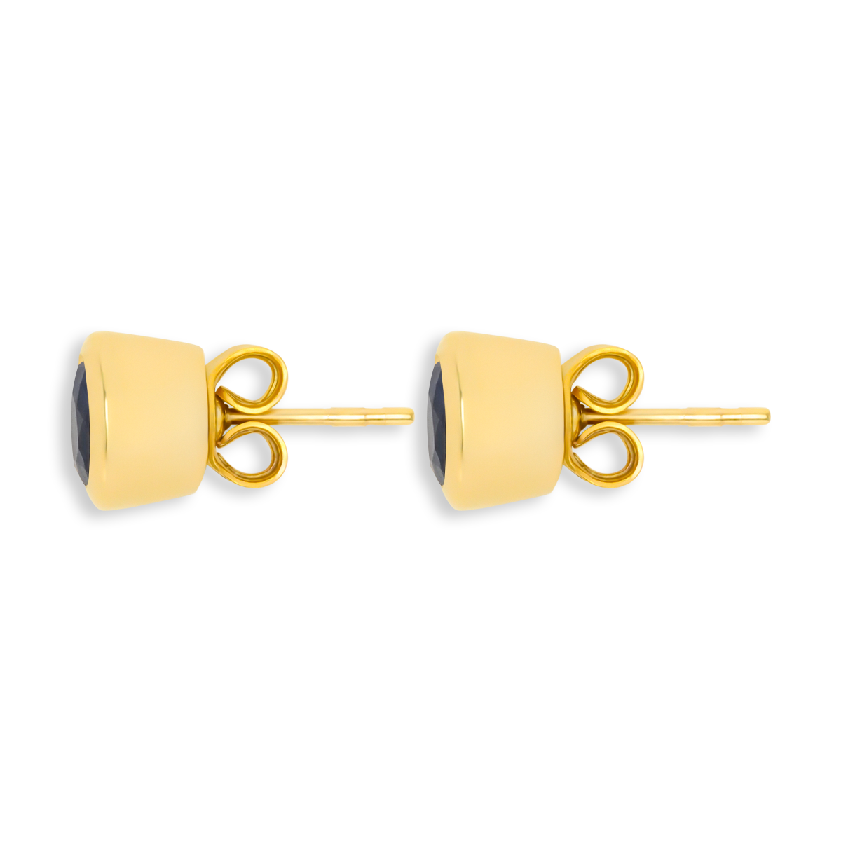 9ct Yellow Gold Round Shaped Sapphire Bezel Set Stud Earrings