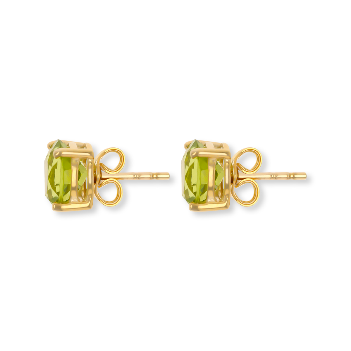 9ct Yellow Gold Round Shaped Peridot Claw Set Stud Earrings