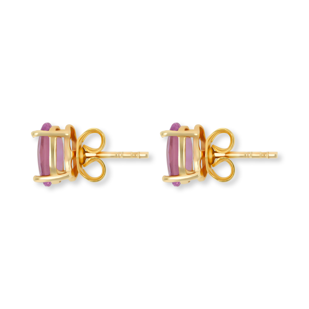 9ct Yellow Gold Oval Shaped Pink Sapphire Claw Set Stud Earrings