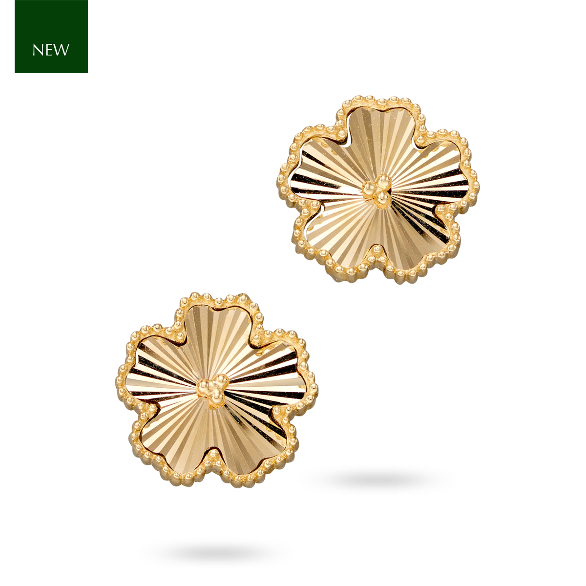 9ct Yellow Gold Diamond Cut Flower Stud Earrings