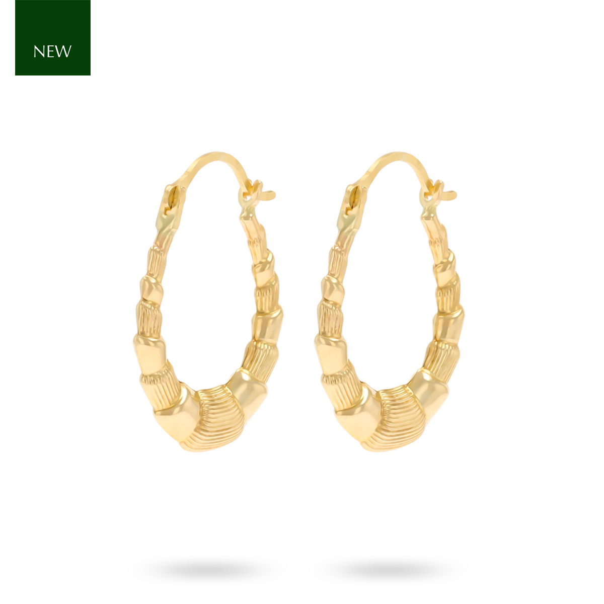 9ct Yellow Gold Oval Patterned Creole Earrings