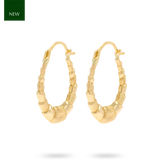 9ct Yellow Gold Oval Patterned Creole Earrings