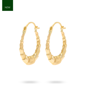 9ct Yellow Gold Oval Patterned Creole Earrings