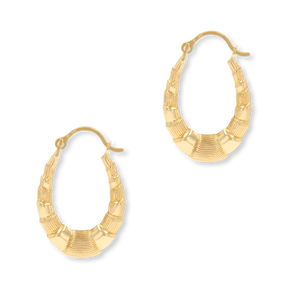 9ct Yellow Gold Oval Patterned Creole Earrings