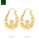 9ct Yellow Gold Claddagh Creole Earrings
