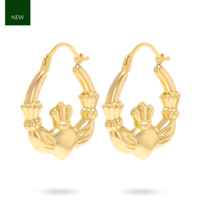 9ct Yellow Gold Claddagh Creole Earrings