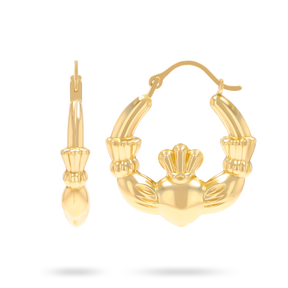 9ct Yellow Gold Claddagh Creole Earrings