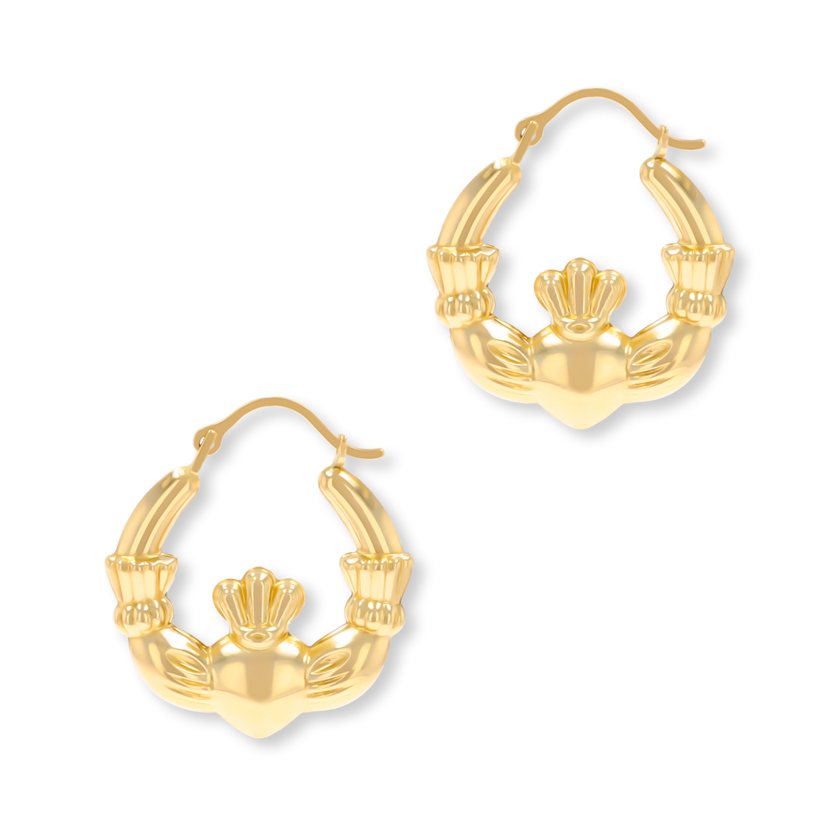 9ct Yellow Gold Claddagh Creole Earrings