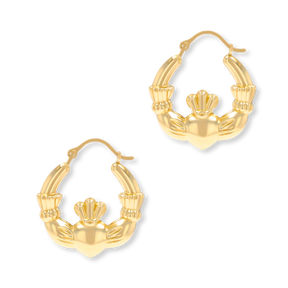 9ct Yellow Gold Claddagh Creole Earrings