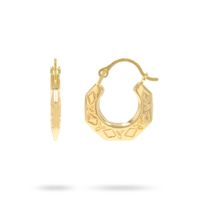 9ct Yellow Gold Micro Hexagon Patterned Creole Earrings