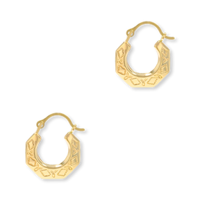 9ct Yellow Gold Micro Hexagon Patterned Creole Earrings