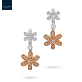 18ct Rose & White Gold Diamond Set Flower Drop Earrings