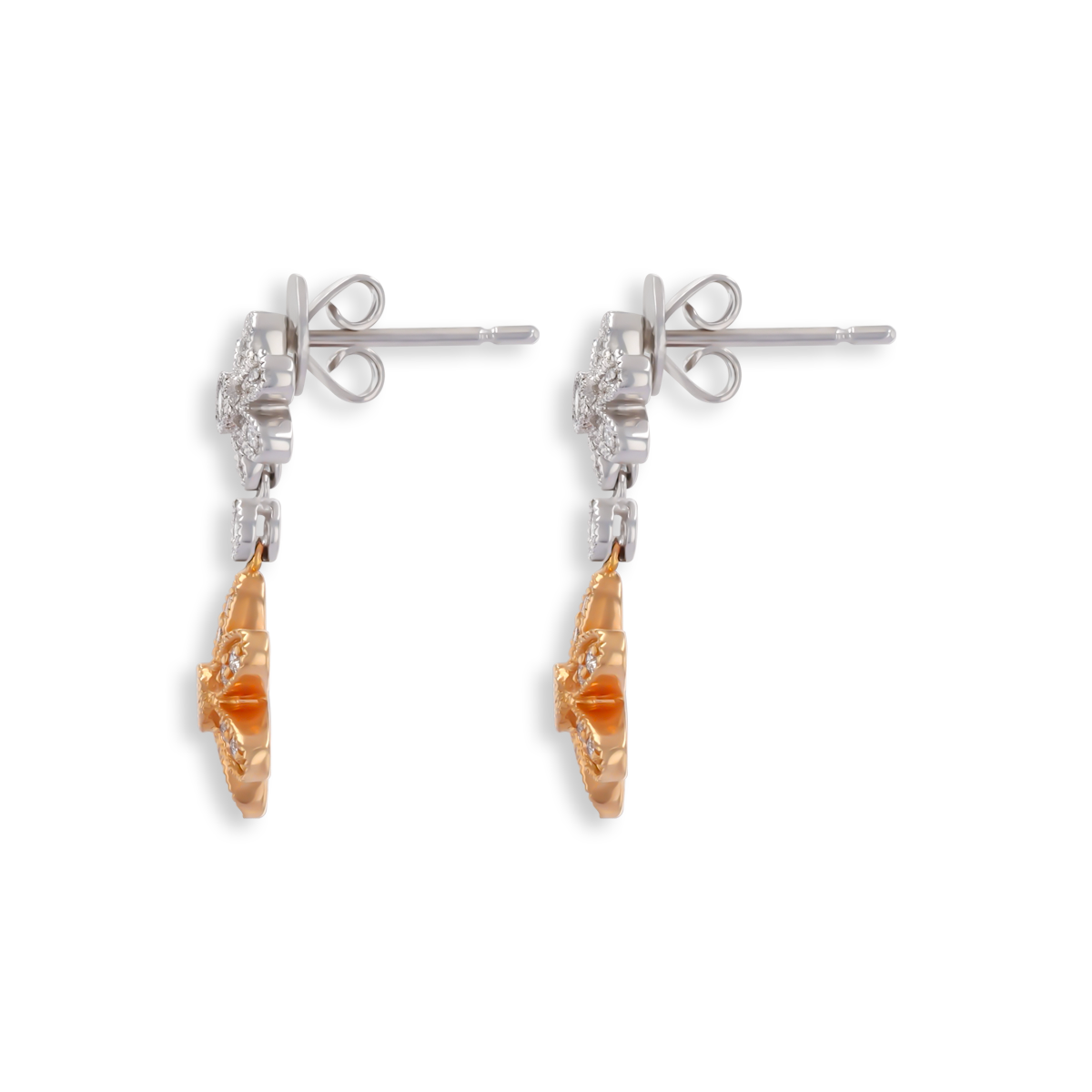 18ct Rose & White Gold Diamond Set Flower Drop Earrings