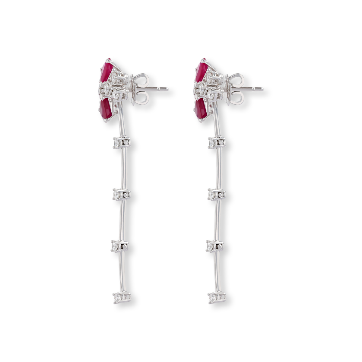 18ct White Gold Ruby & Diamond Floral Drop Earrings