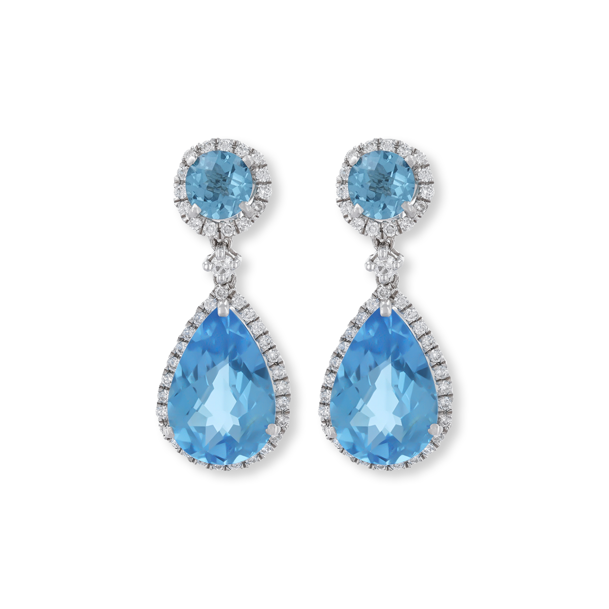 18ct White Gold Blue Topaz & Diamond Halo Drop Earrings