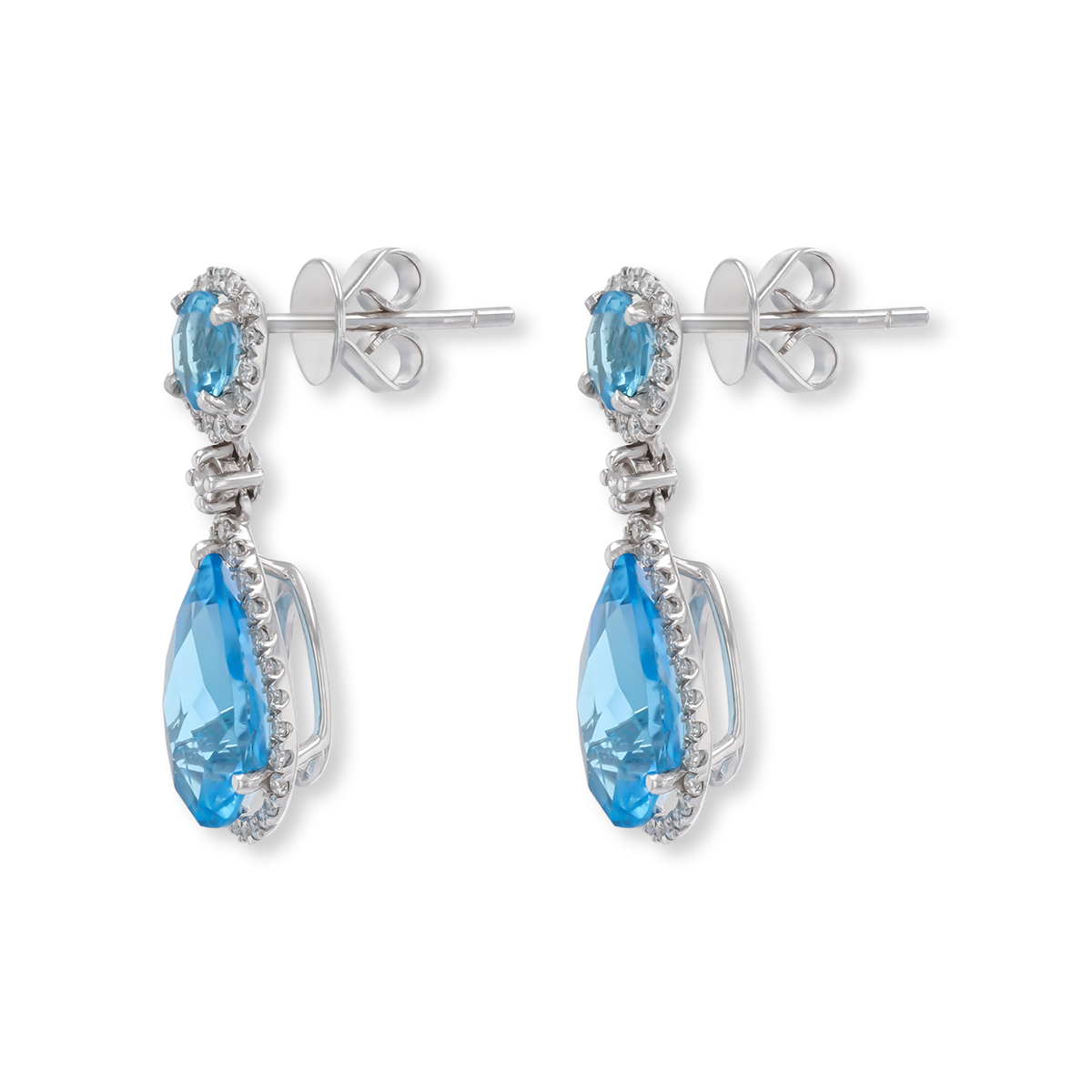 18ct White Gold Blue Topaz & Diamond Halo Drop Earrings
